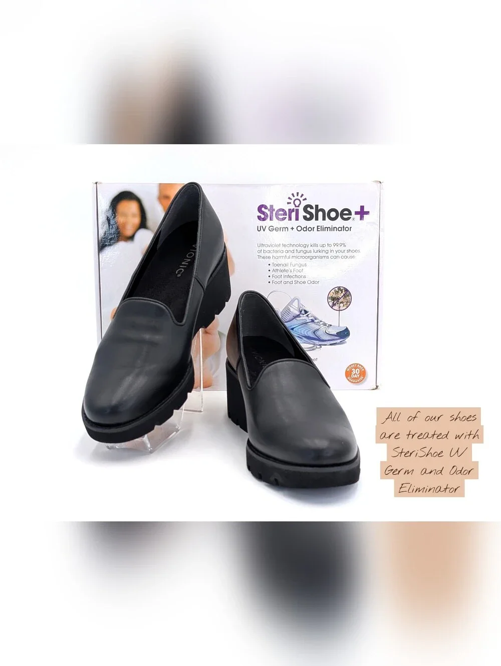 Vionic Willa Size 9 Genuine Smooth Black Leather Slip-On Moc-Toe Wedge Loafers